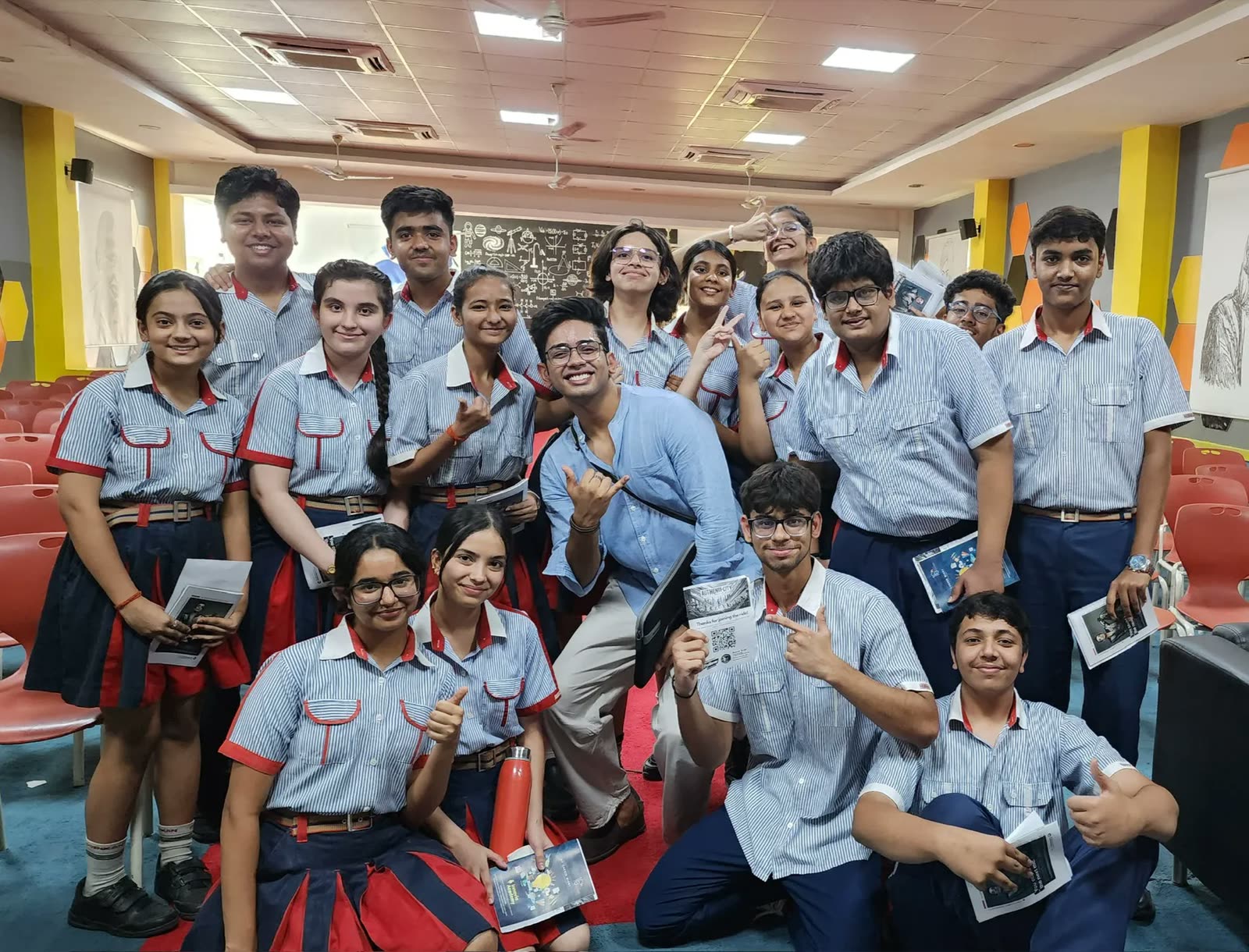 Students with Raman after a workshop